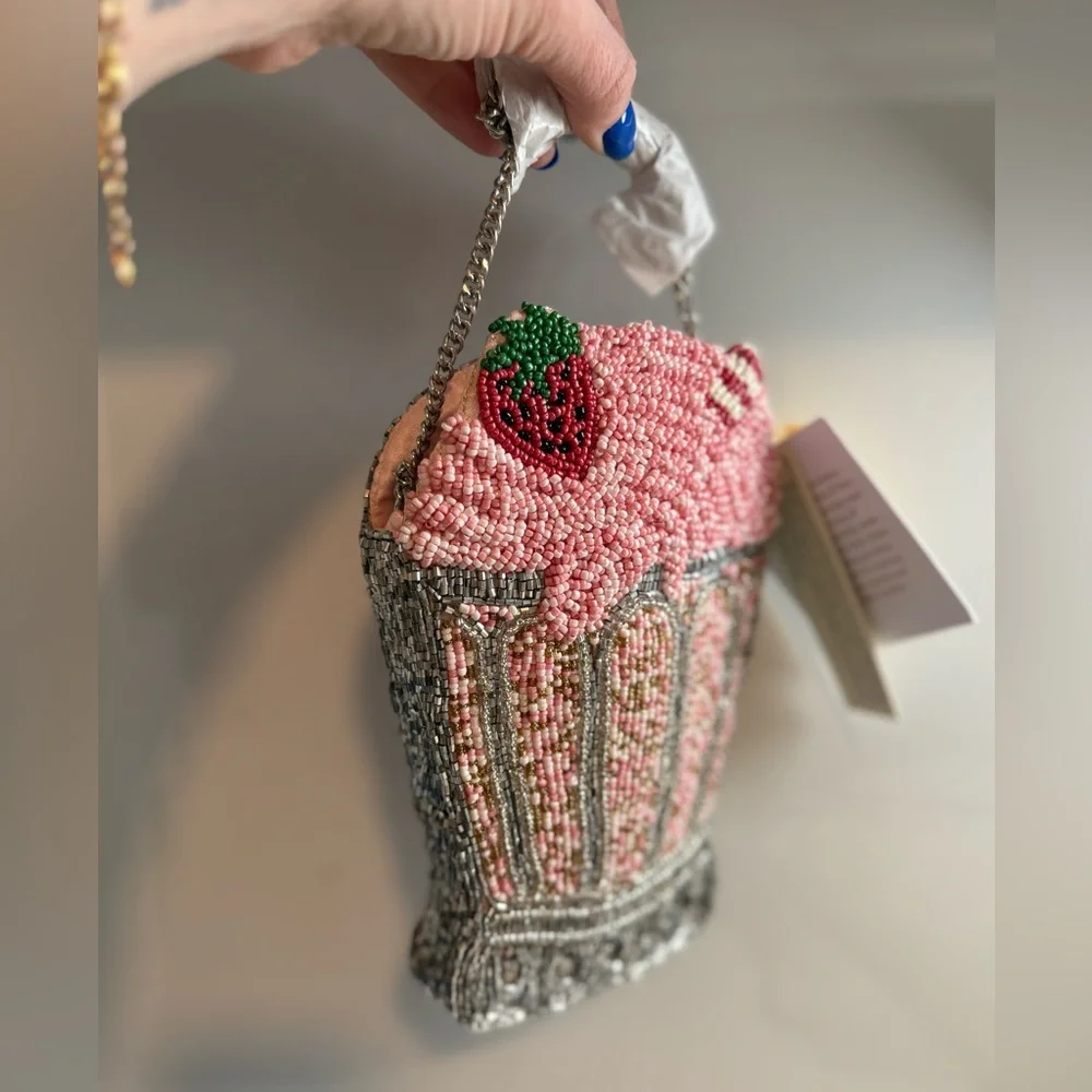 Beaded Strawberry Milkshake Clutch Crossbody Bag - Picture 7 of 7